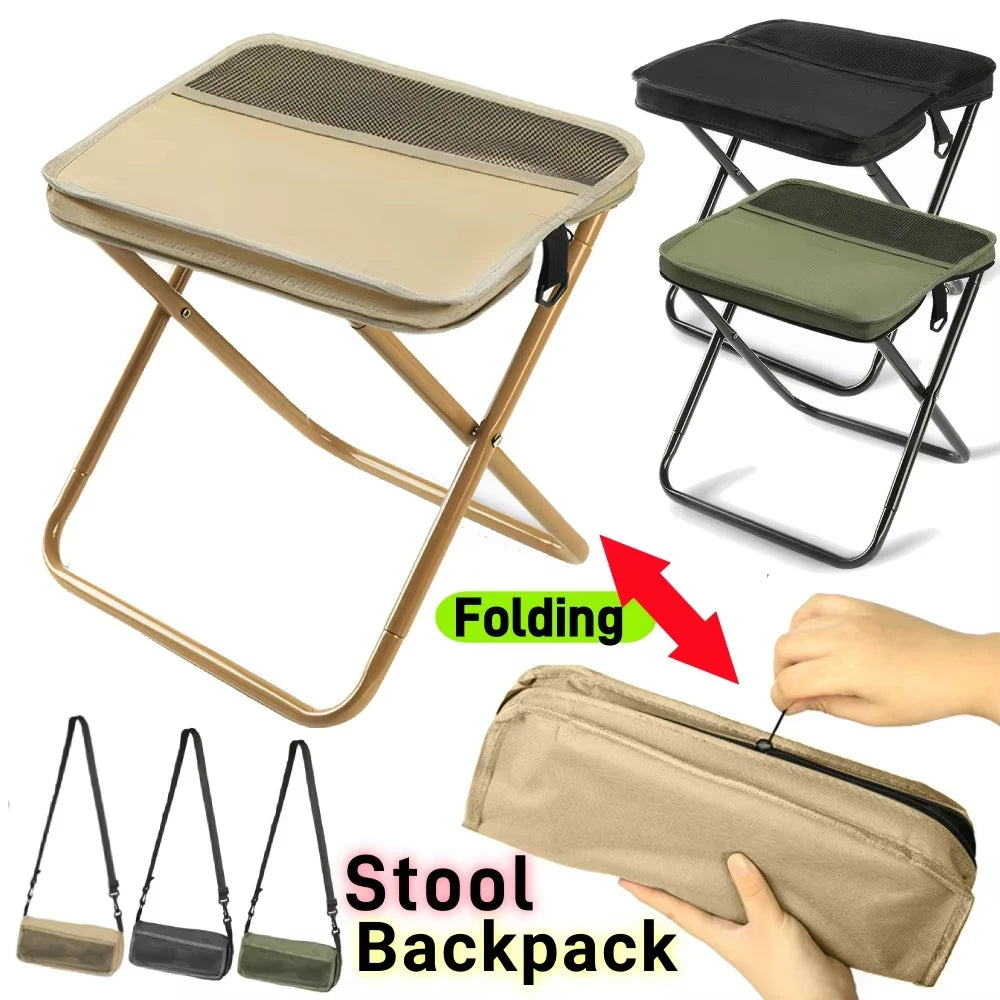 Folding Camping Stool with Shoulder Bag — Portable for Hiking, Fishing & Outdoor Use