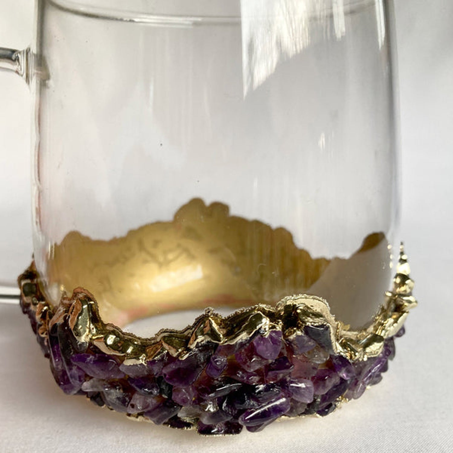 Amethyst Crystal Glass Mug Set of 2 — Gold-Plated Agate Base | 500ml | Unique Gift for Her